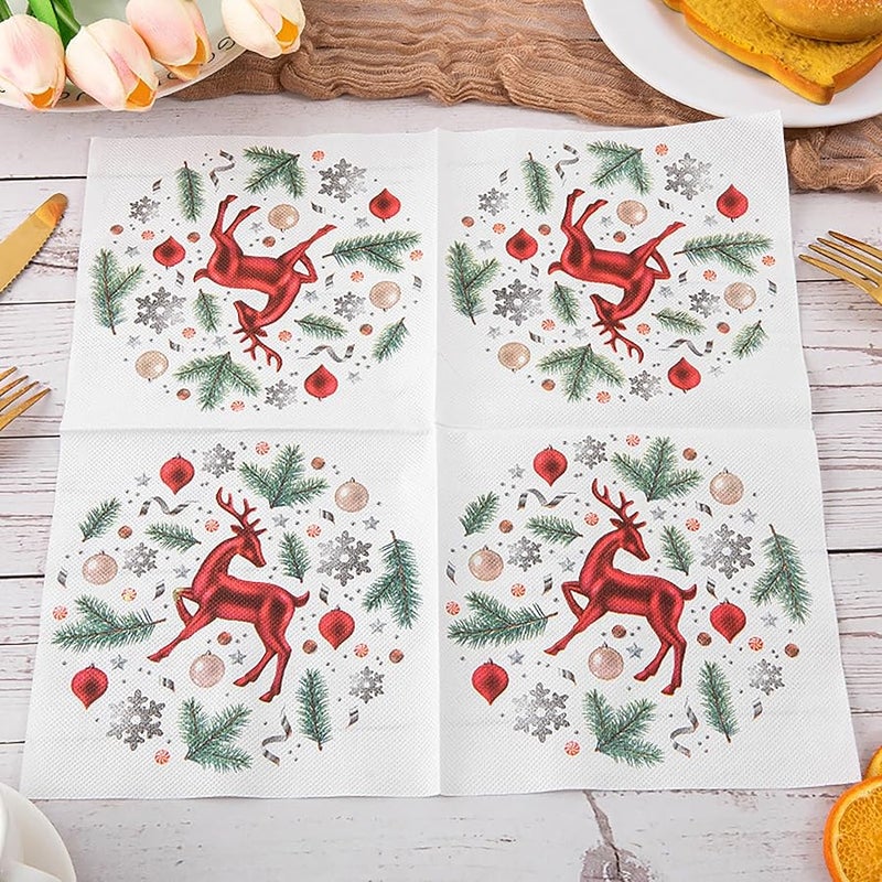 Christmas Paper Napkins 60 Pack Santa Claus Snowman Wreath Elk Pattern Disposable 6 5 x 6 5 Inch JR11 - Image 4
